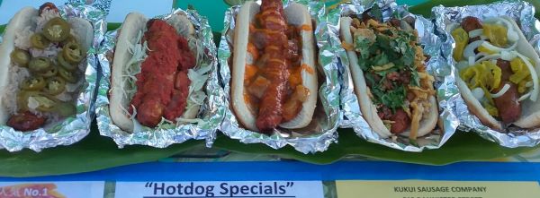Kukui Sausage Company hot dog specials at KCC farmers market
