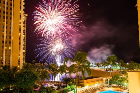 Hawaiian Village fireworks show in Waikiki