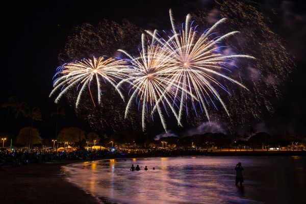 Fourth of July 2016 fireworks at Ala Moana Beach Park in Honolulu on Oahu