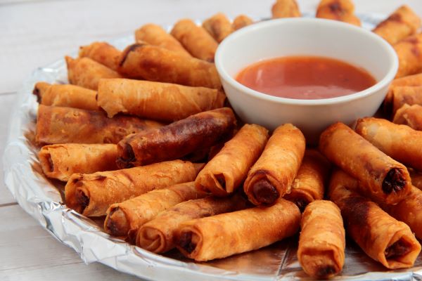 Filipino lumpia with dipping sauce