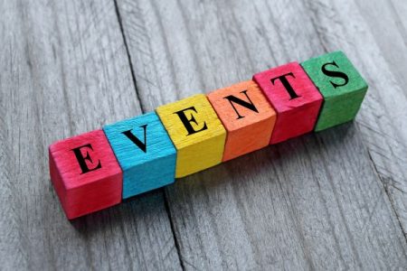 colorful blocks spell "events"