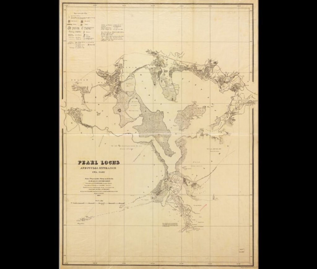 1873 map of Pearl Lochs and Puuloa Entrance, Ewa, Oahu, Hawaii