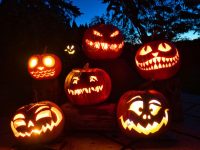 Decorated jack-o-lantern pumpkins