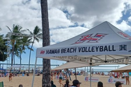 Duke Kahanamoku Beach Classic volleyball tournament Feb 26, 2022 Queenʻs Beach Waikiki photo by Carole Cancler