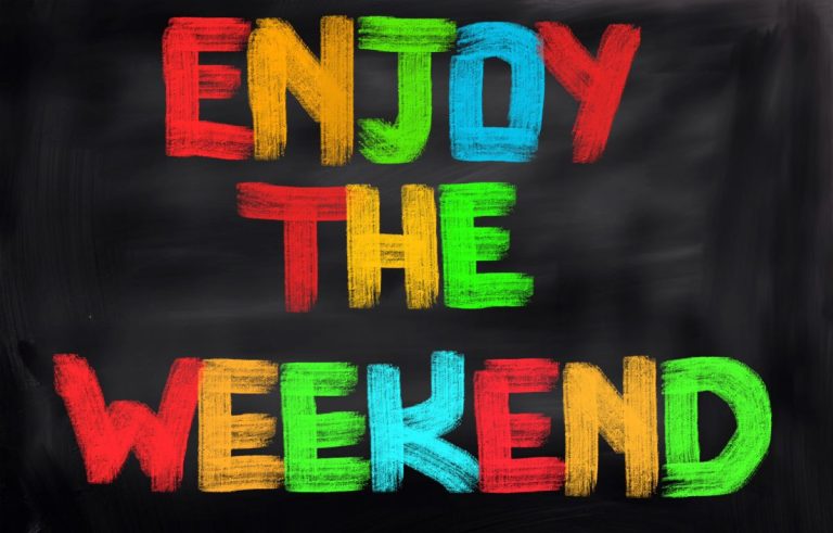 colorful "enjoy the weekend" blackboard sign