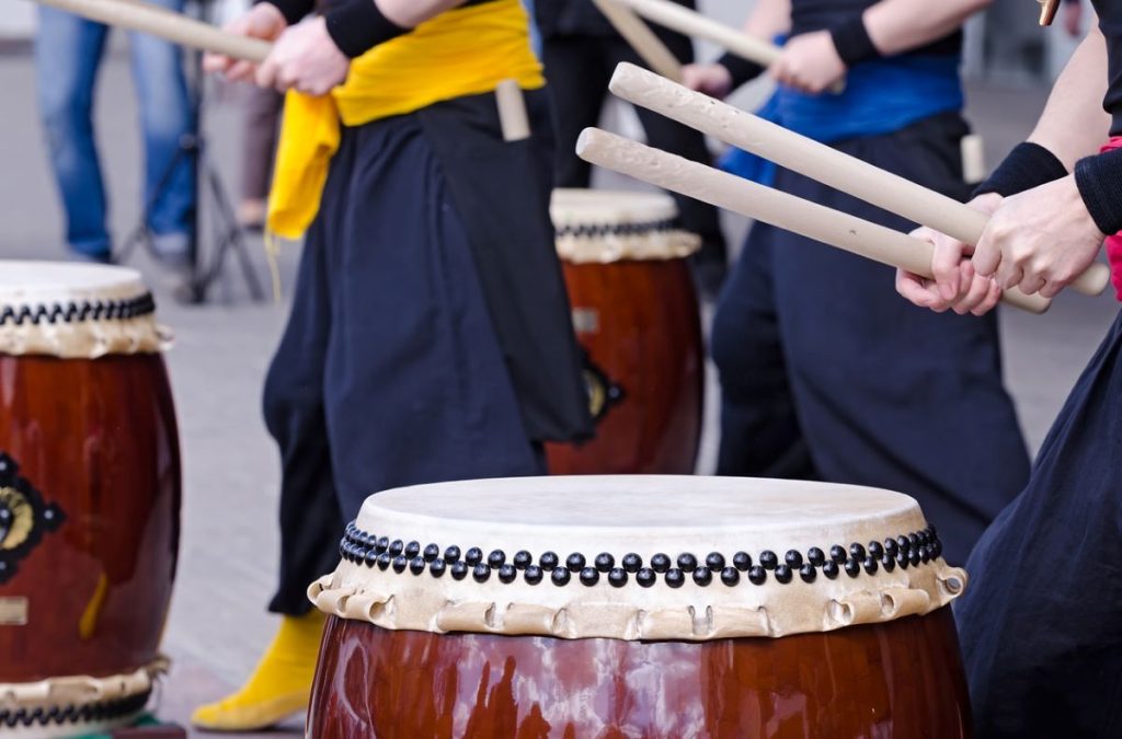 closeup of taiko drummers