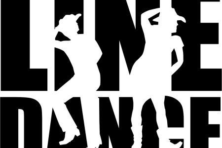 Illustration with "Line dance" words and silhouette of dancers