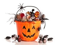 overflowing Halloween candy bucket