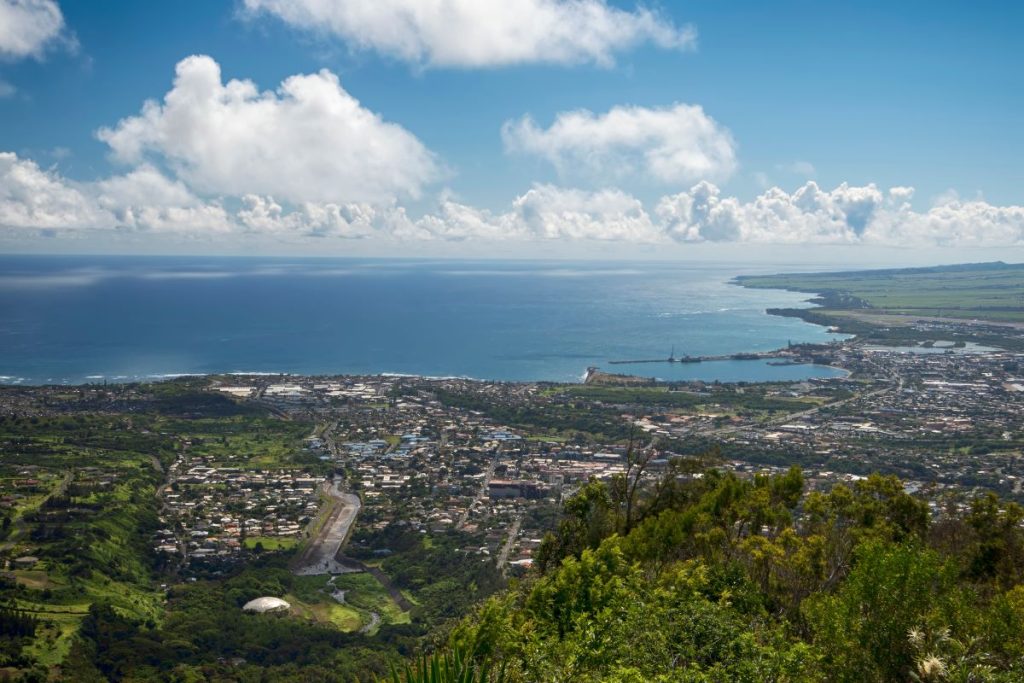 View of Wailuku and Kahului from Iao Valley, Maui, Hawaii
