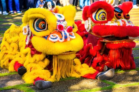 Lunar New Year Chinese lion dancers
