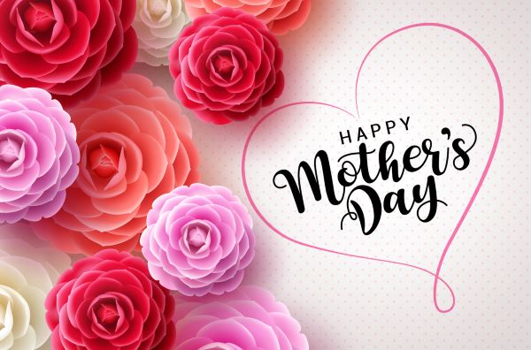 happy mother's day banner with pink flowers