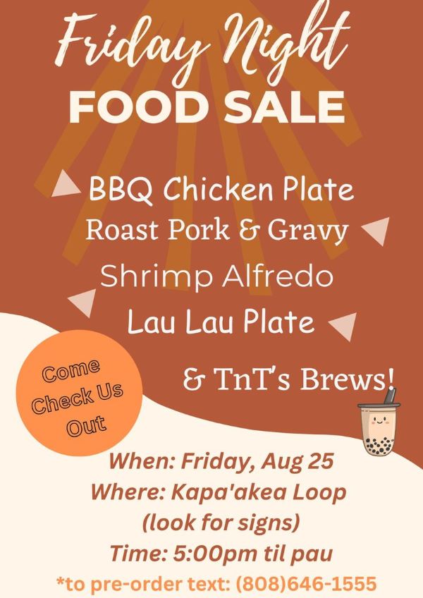 Poster for Molokai food sale Aug 25, 2023