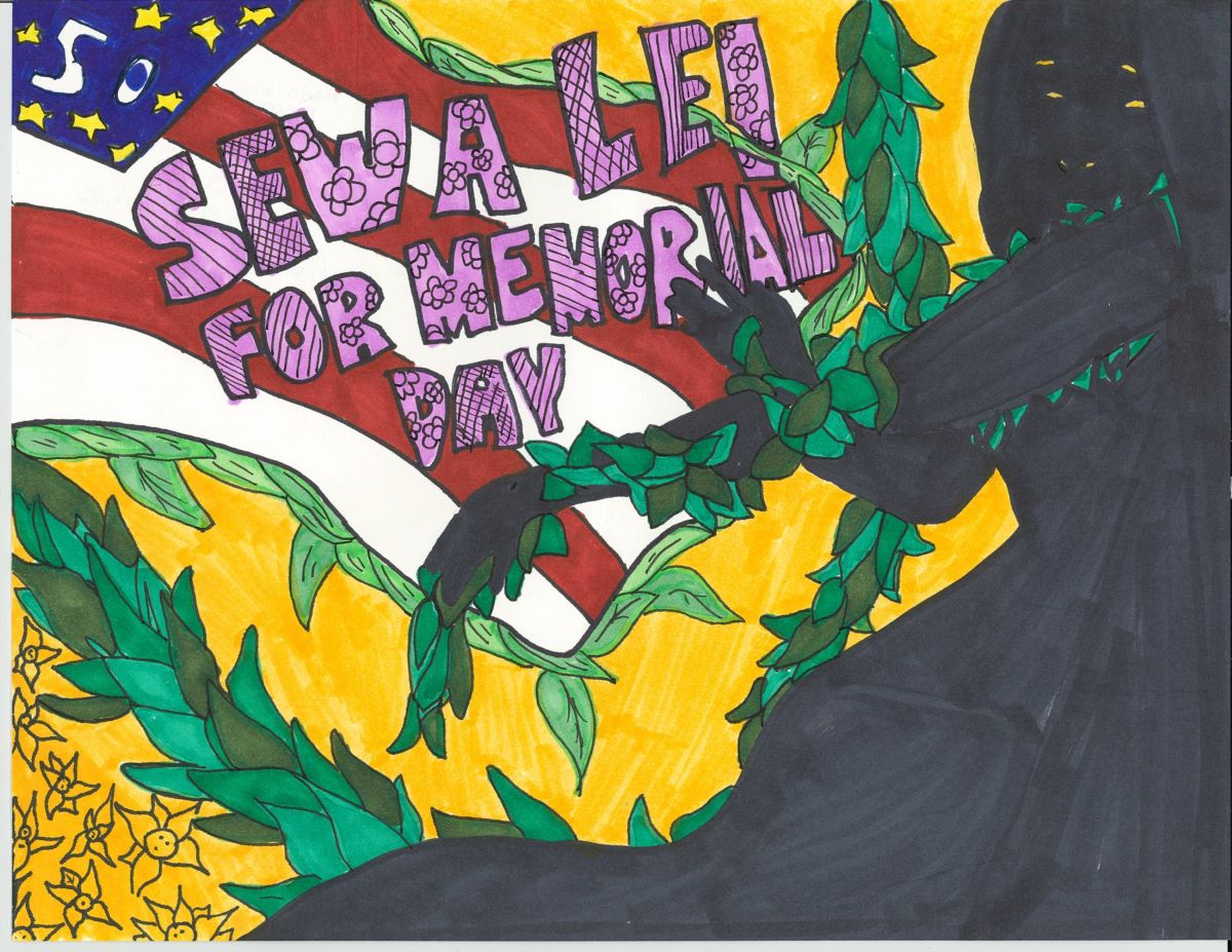 2024 sew a lei for Memorial Day poster 1st place winner Maria Gilyn DeLeon 9-12 division